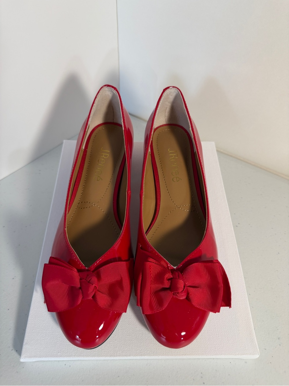 J.Renee Bright Red Patent Bow Round-Toe Flats